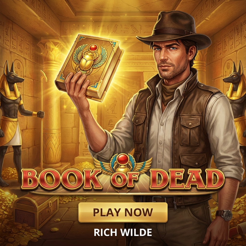 Book of Dead slot poster at Lucky Hills Casino